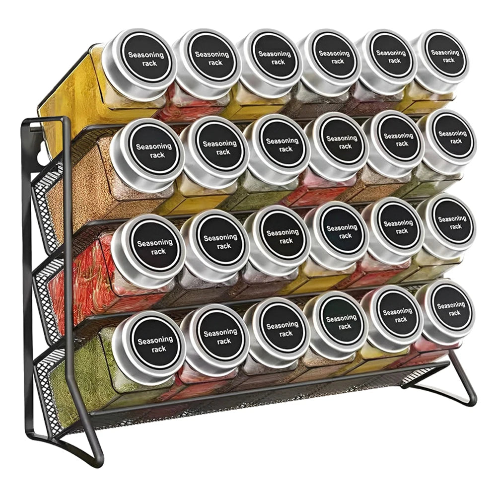4 Tier Cupboard Storage Shelf Wall Mounted Spice Seasoning Organizer Carbon Steel Pantry Organizer Stand for Small Can Storage