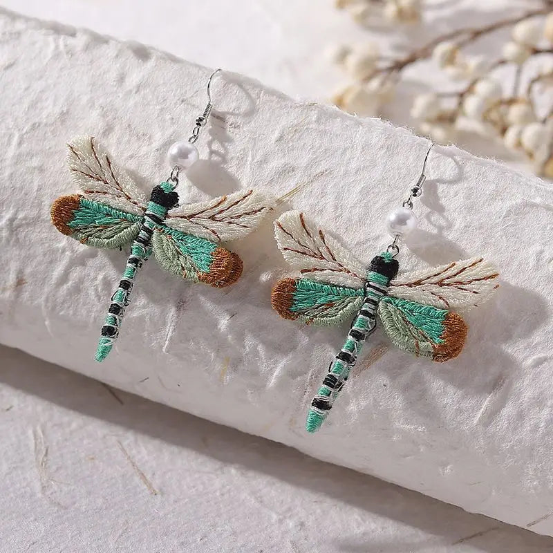 Unique Embroidery Earring Creative Dragonfly Earrings Women Embroidery Butterflies Statement Drop Earrings Statement Jewelry New
