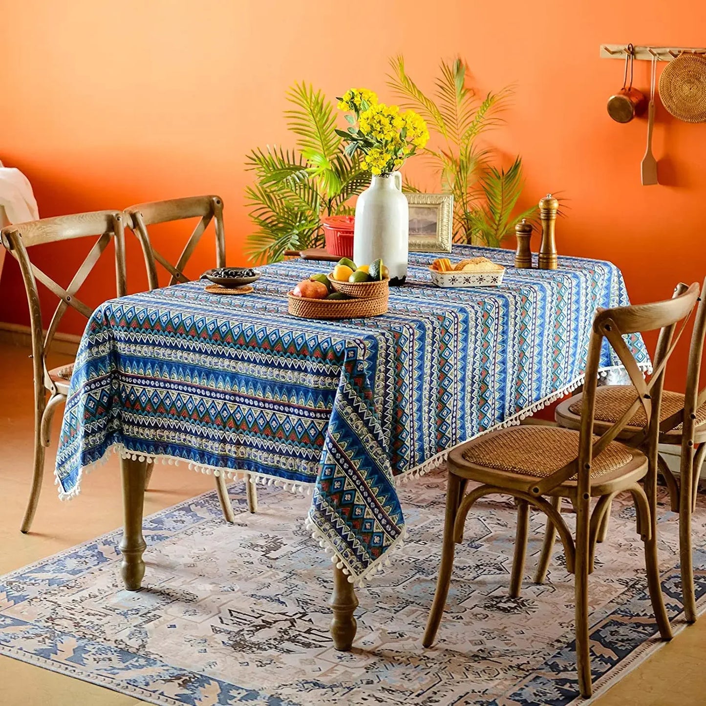 Cotton Linen Boho Geometry with Tassel Rectangular Table Cloth Kitchen Table Map Towel Tablecloth for Table Wedding Decor Coffee