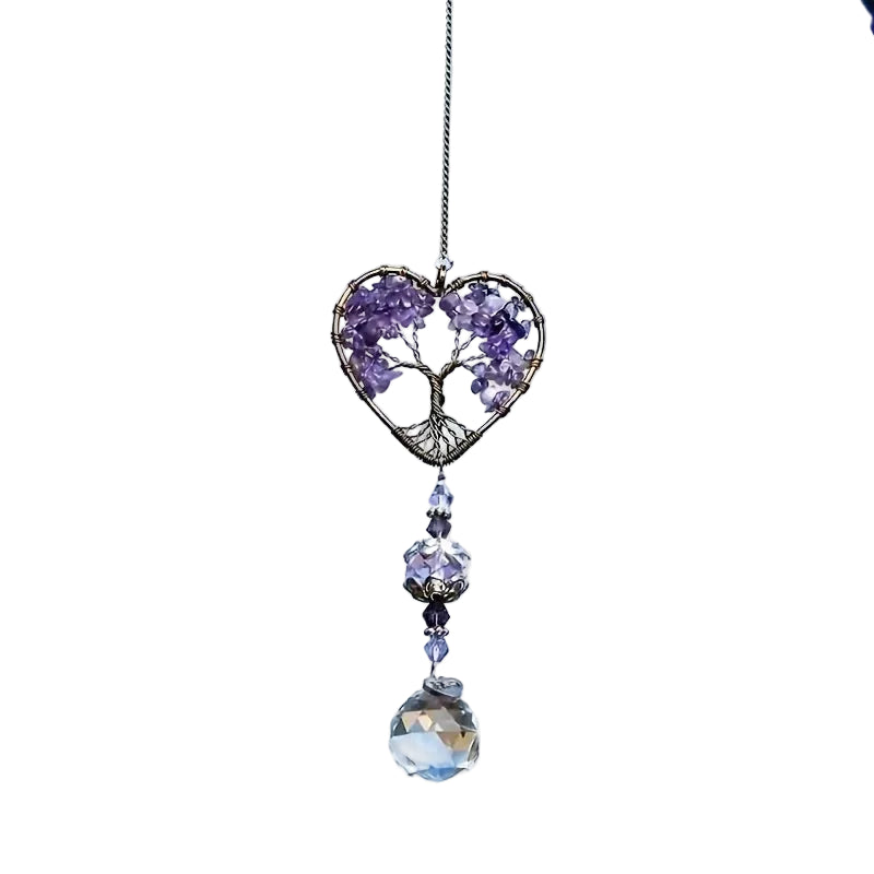 Tejesa Rainbow Crystal Sun Catcher/Tree Of Life Suncatchers Heart Shaped Hanging Ornament Chakra Stones Window Crystal Ball Prism