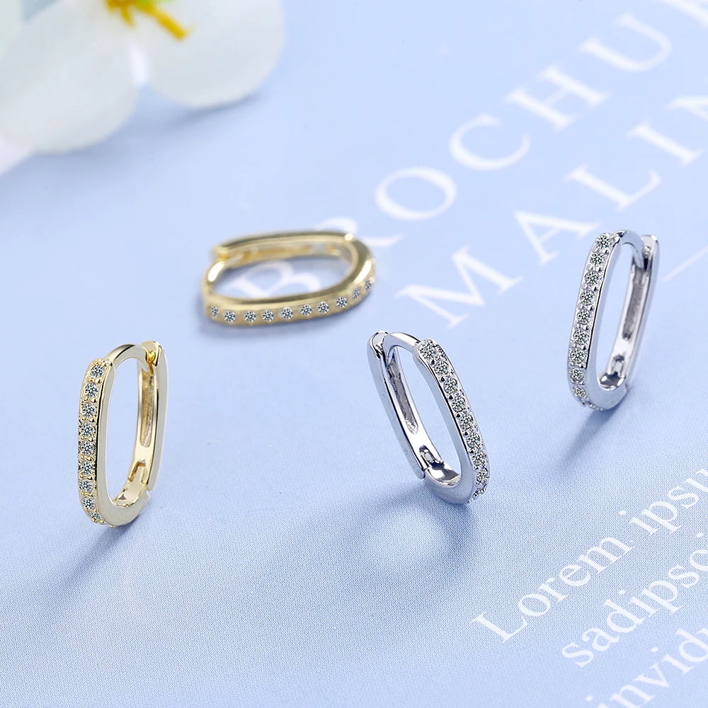Hemasa 925 Sterling Silver Earrings Geometric 18K Gold Earrings Crystal Zircon Woman Charm Jewelry Gift