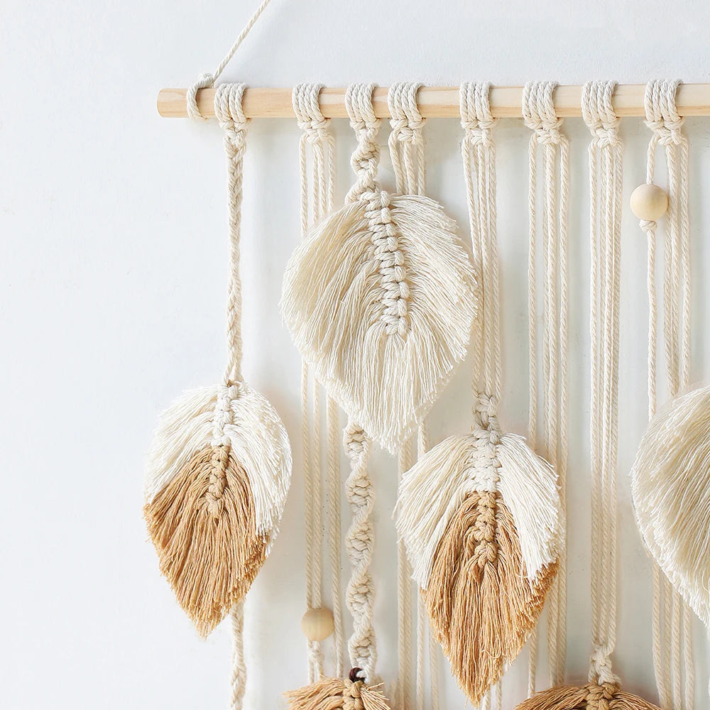 Wall Macrame Tapestry Leaf Bohemian Home Decor Woven Tassels Wall Hanging Nordic Home Decoration Living Room Decors Aesthetic