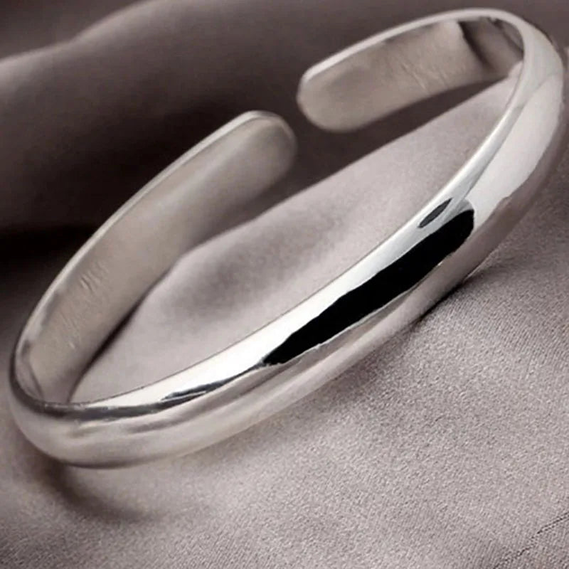 999 Sterling Silver Fashion Woman Cuff Bracelet Polishing Retro Chain Bangle Party Wedding Jewelry Charm Christmas Girl Gifts