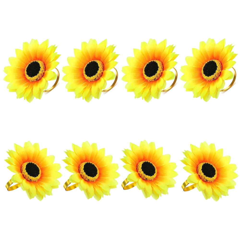 8PCS Sunflower Napkin Ring Raffia Handmade Daisy Flower Napkin Holder for Valentine Wedding Thanksgiving Party Table Decor HWF77