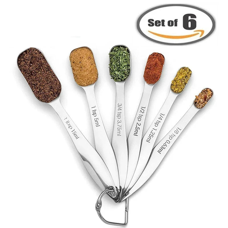 Tejesa 6Pcs Stainless Steel Measuring Spoon Set /Coffee Sugar Tea Spice Measuring Scoop Set With Scale For Kitchen Baking Measuring Tool