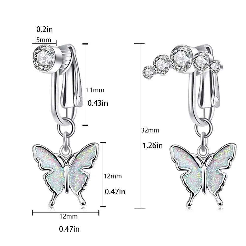 Rhinestone Zircon Fake Belly Piercing Clip Belly Ring Copper No Piercing Geometric Butterfly Female