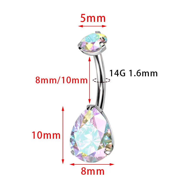 ASTM F136 Titanium Teardrop Belly Button Ring Belly 14G Colorful Zircon Center Navel Rings Belly Piercing G23 Body Jewelry