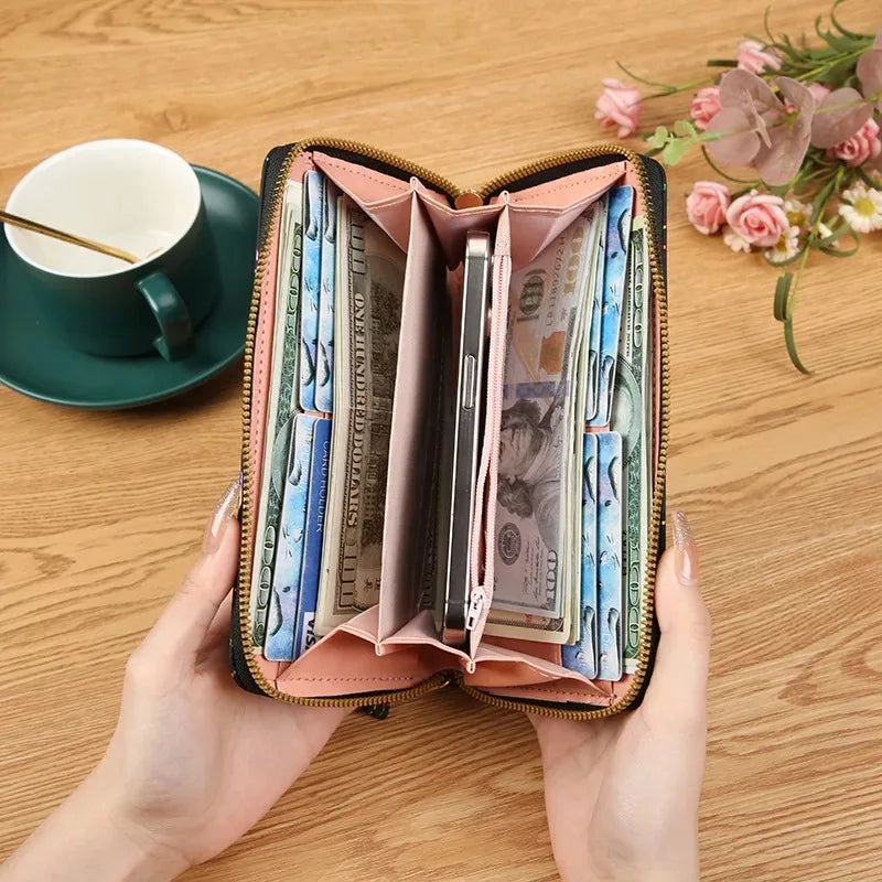 Women Long Wallets Zipper Clutches Purse Big Fashion Wristlet Wallet Phone Card Holder Lady Wallets
