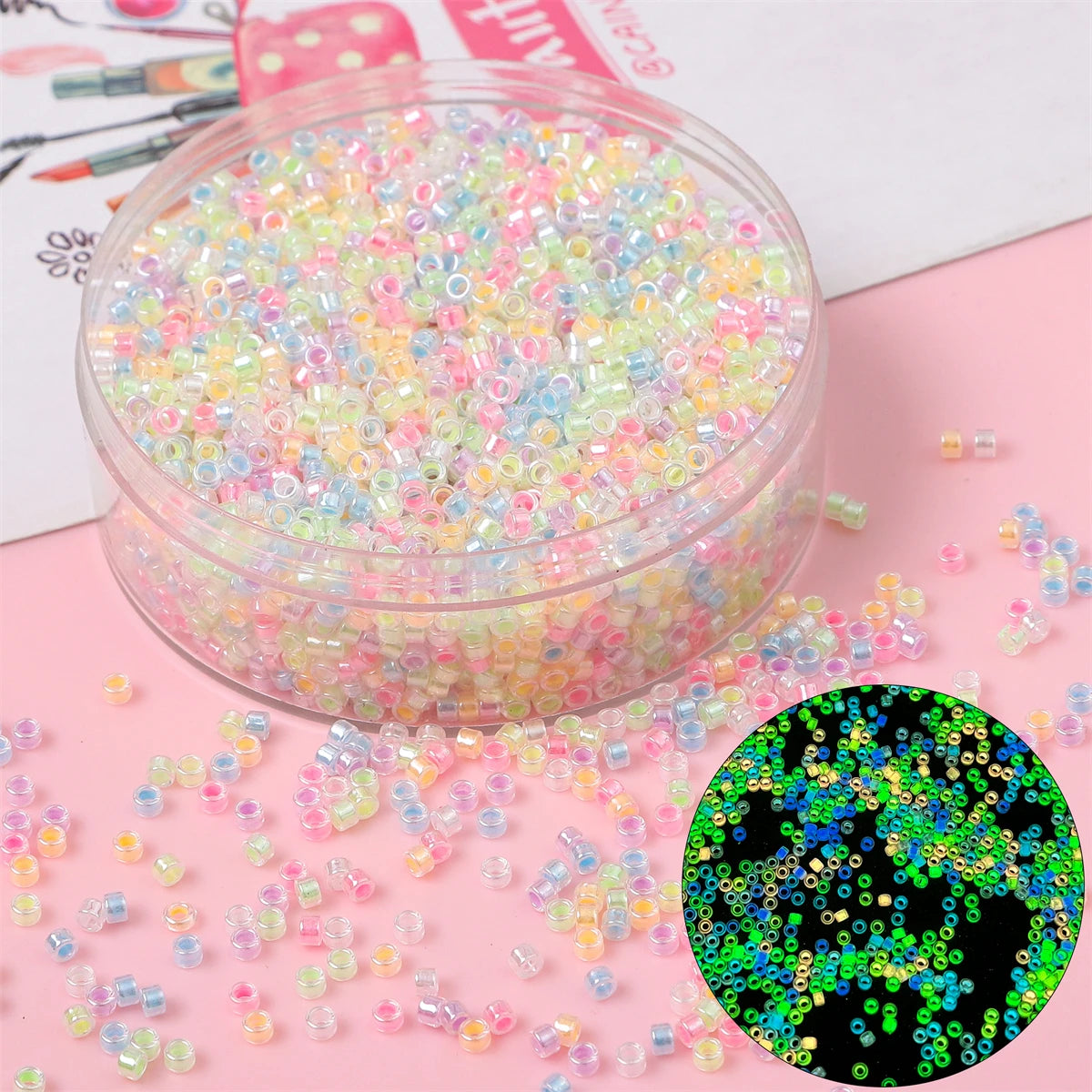 700pcs/lot 2.5mm Luminous Glass Seed Beads Transparent Inside Colours Beads For Jewelry Making Handmade DIY Accessories