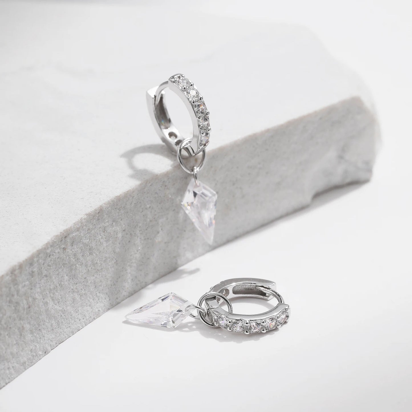 MODIAN 925 Sterling Silver Rhombic Sparkling CZ Hoop Earrings For Women Platinum Plated Trendy Hypoallergenic Fine Jewelry