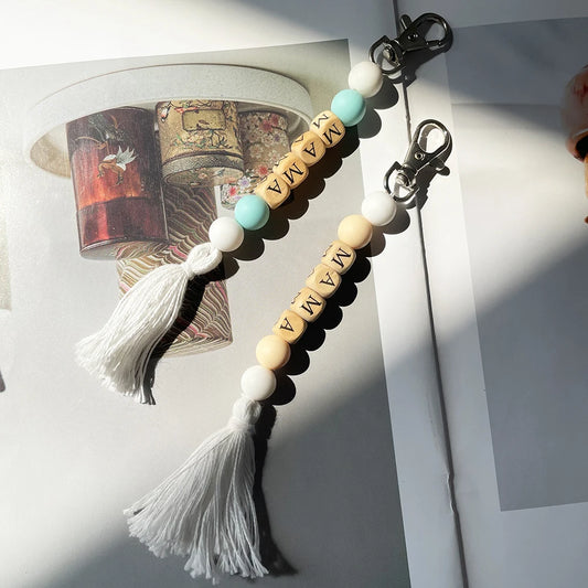 Hemasa  MAMA Silicone Beads with Tassels Keychain for Women/ Girls