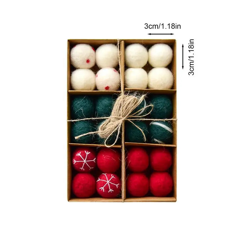 Hemasa 24pcs 3cm  Christmas Felt Wool Balls Christmas Tree Hanging Ornaments New Year Pendant DIYs Wreath Garland Party Home Decorations