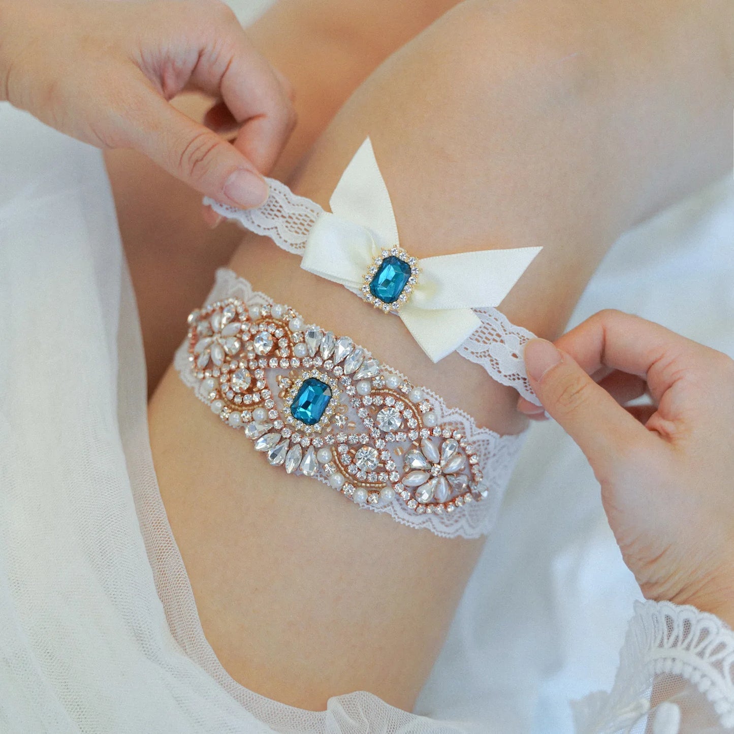 Shinny Crystals Pearls Wedding Garter Belt Bride Cosplay Party Accessories Lace Elastic Leg Ring Bridal Leg Garter