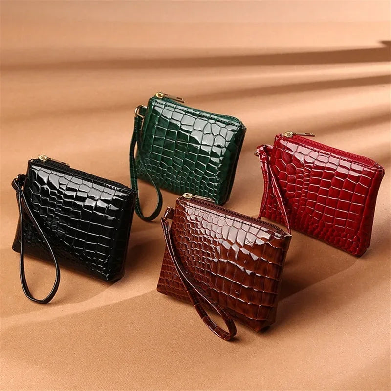 New Mini Women's Wallet Crocodile Pattern Short Zipper Wrist Small Coin Bag Fashion Pu Leather Ladies Card Holder Coin Purse