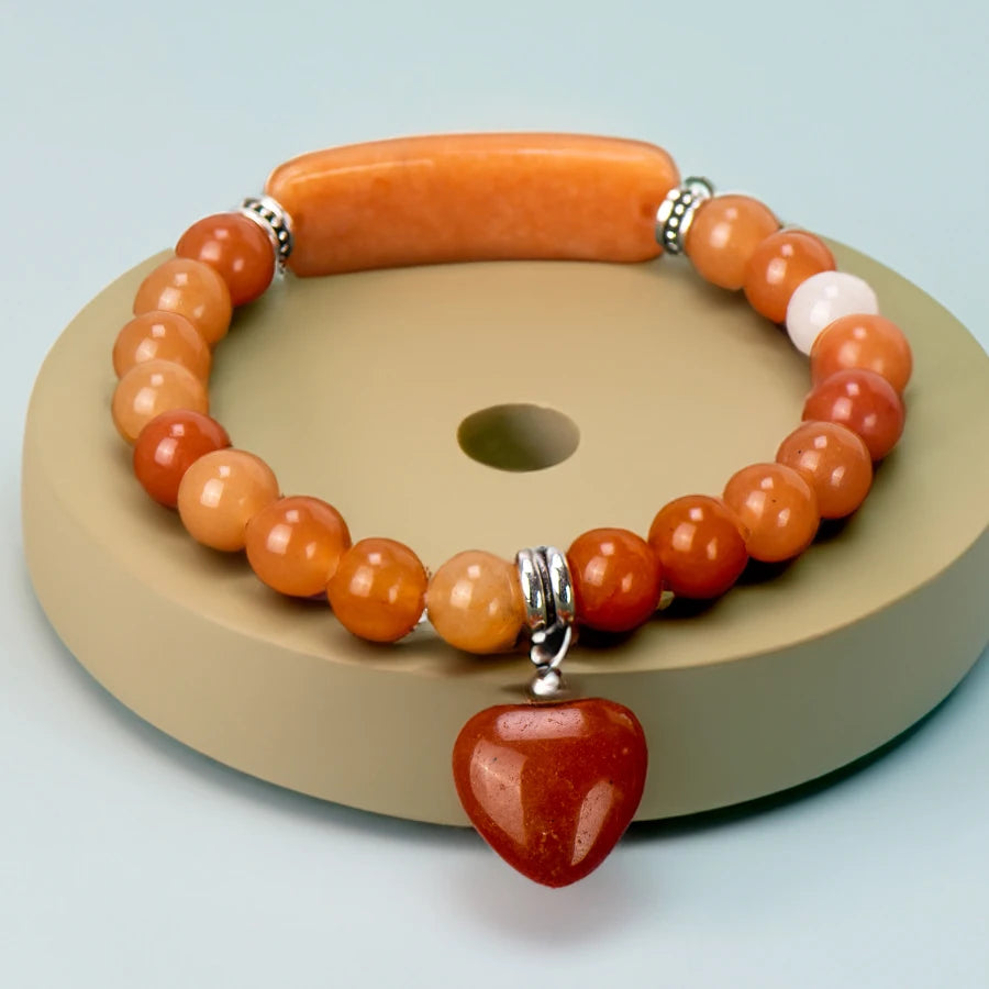 Natural Stone Crystal Bracelets Strand Heart Italian Charm Beaded Matching Love Moonstone Jade Summer For Women Jewelry Gift