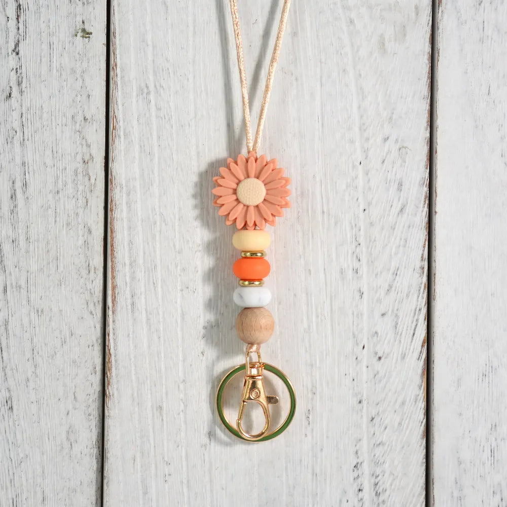 Hemasa  Daisy Beads Lanyards for ID Badges /Silicone Beaded Keychain for  Women