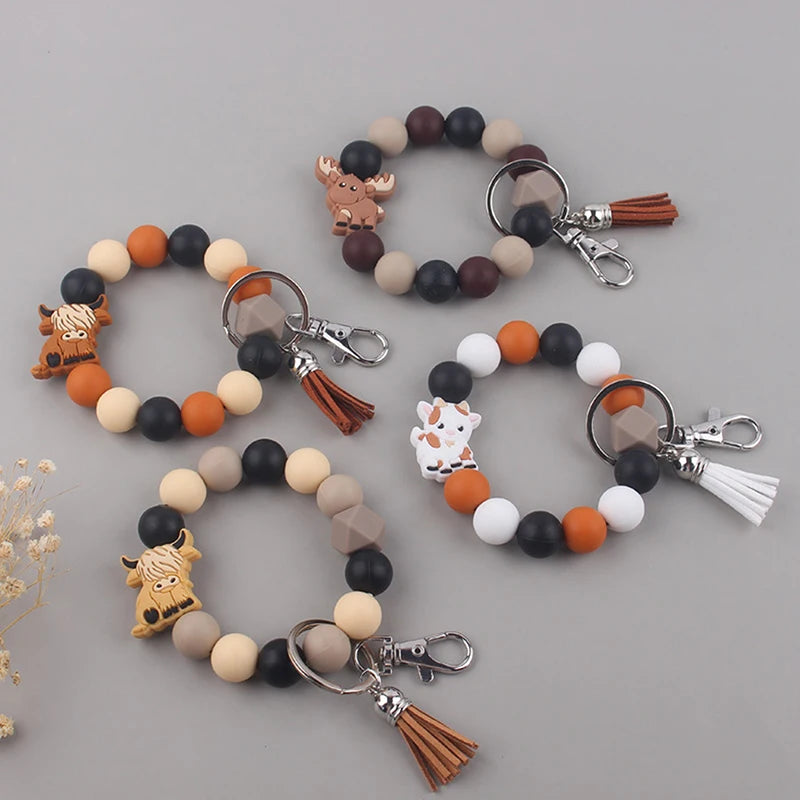 Hemasa Siliocne Bull Handmade Beads Bracelet Keyrings / Car Key /Accessories Bag Pendant