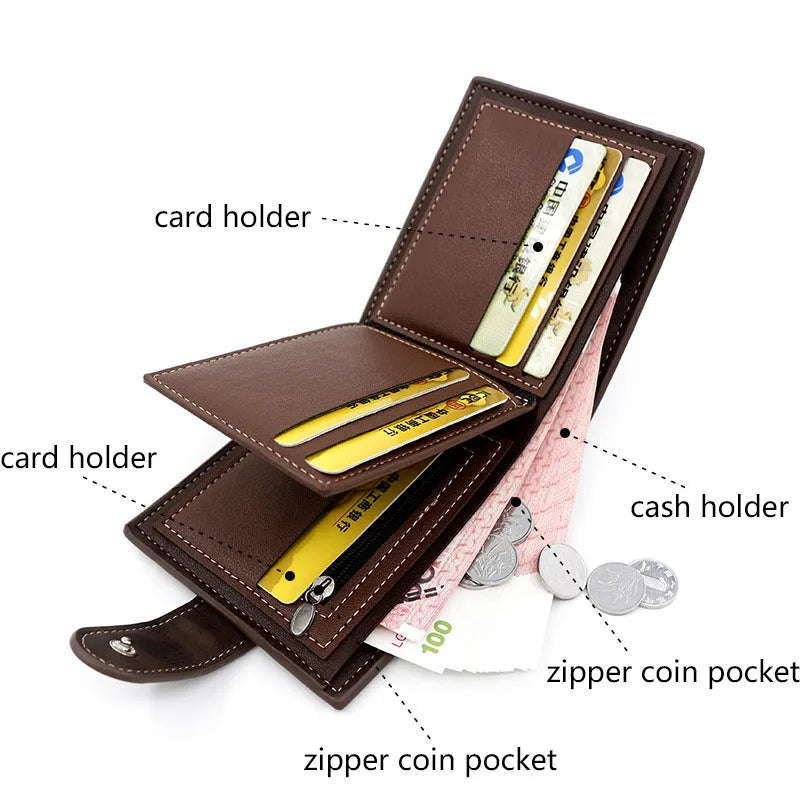 New Short Men Wallets Slim Card Holder PU Leather Name Print Male Wallet Small Photo Holder Tri-fold Bag Frosted Men's Purses