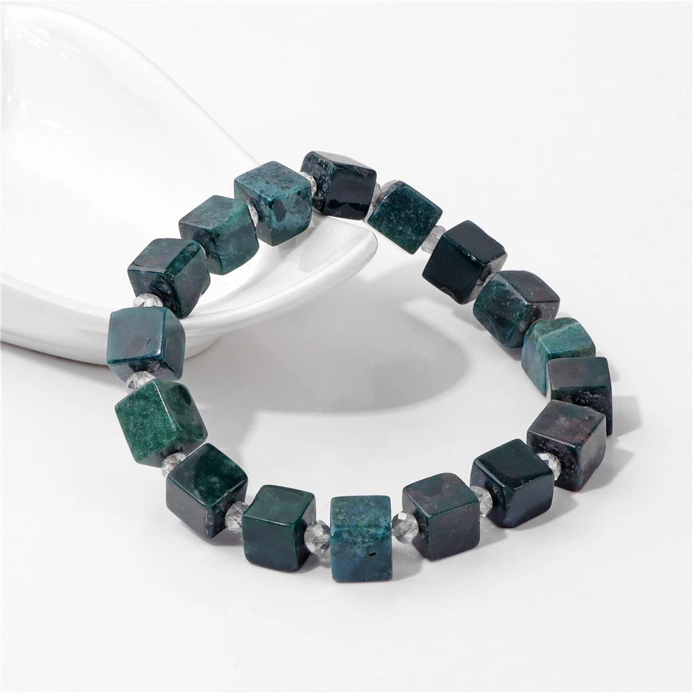 Natural Stone 8mm Square Cube Beads Bracelet Opal Turquoises Imperial Stone Barcelets for Women Men Elastic Bracelet Bangle Gift