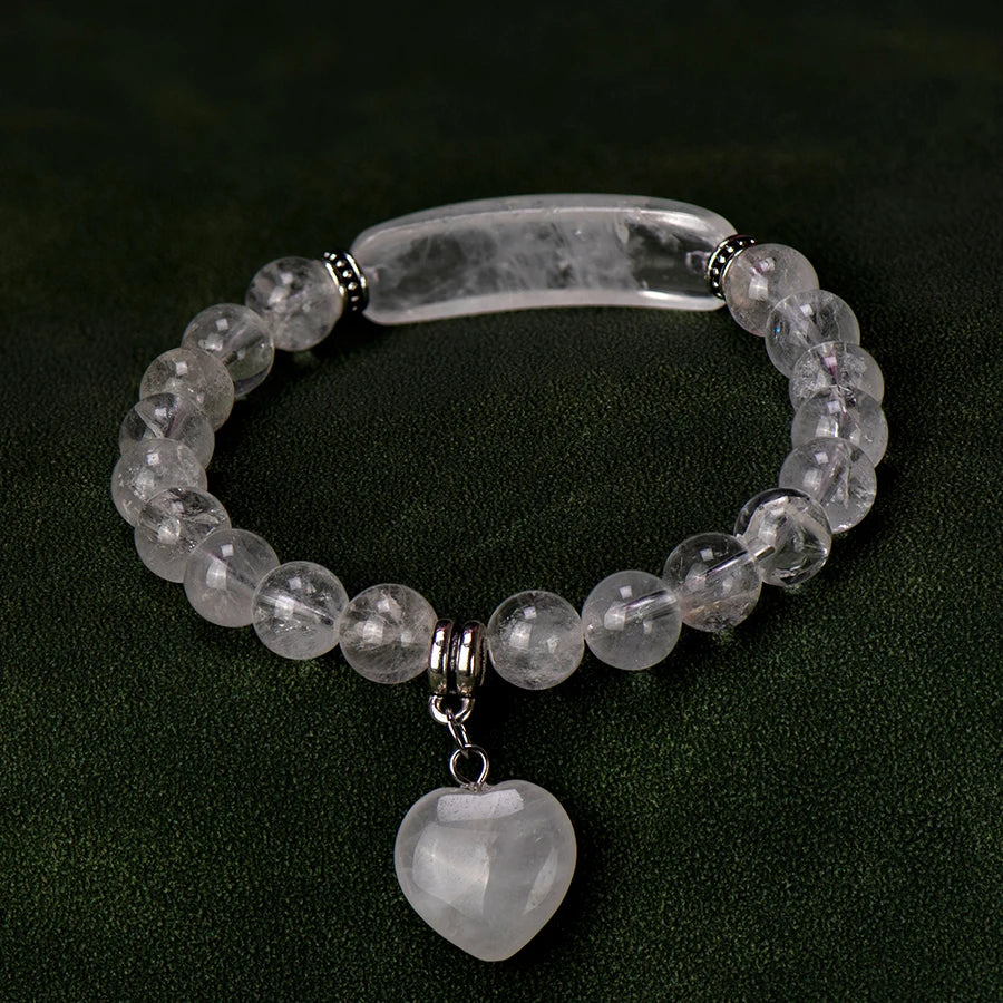 Natural Stone Crystal Bracelets Strand Heart Italian Charm Beaded Matching Love Moonstone Jade Summer For Women Jewelry Gift