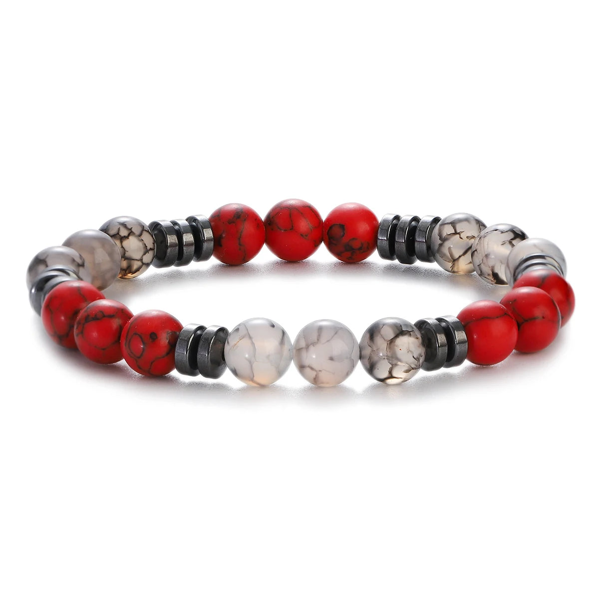 8mm Red Turquoises Beaded Bracelets Men Women Nature Stone Obsidian Hematite Weight Loss Health Protection Soul Jewelry
