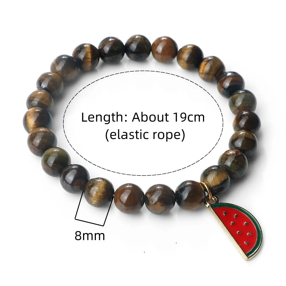 Trendy Watermelon Couple Beaded Bracelet Natural 8mm Lava Stone Agate Fruit Bangle For Women Men Healing Elastic Pulsera Jewelry