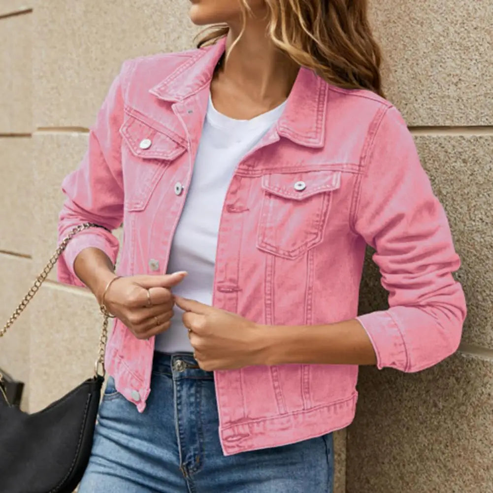 Hemasa Women Denim Jacket   Flap Pockets Cardigan Warm Buttons Slim Fit