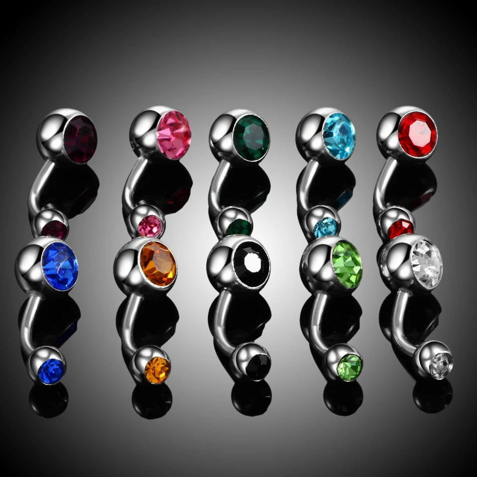 10pcs/lot Steel 14G Crystal Navel Piercing Belly Button Ring Rhinestone CZ Navel Barbell Stud Sexy Ombligo Ball Nombril Jewelry