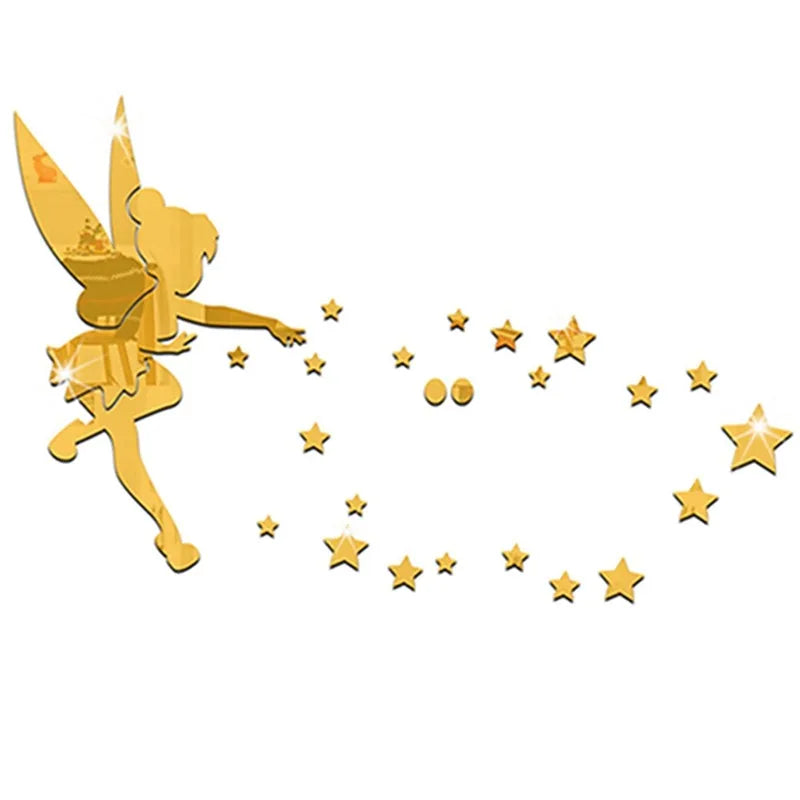 Hemasa 1 Set 3D Fairy Blown Star Plastic Mirror Wall For Girls Room Stickers with Glue