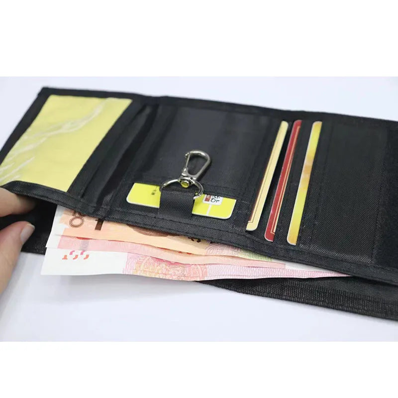 Nylon Trifold Casual Wallet for Male Men Women Young Novelty Money Bag Purse Zipped Coin ID Card Holder Pocket Kids with Chain