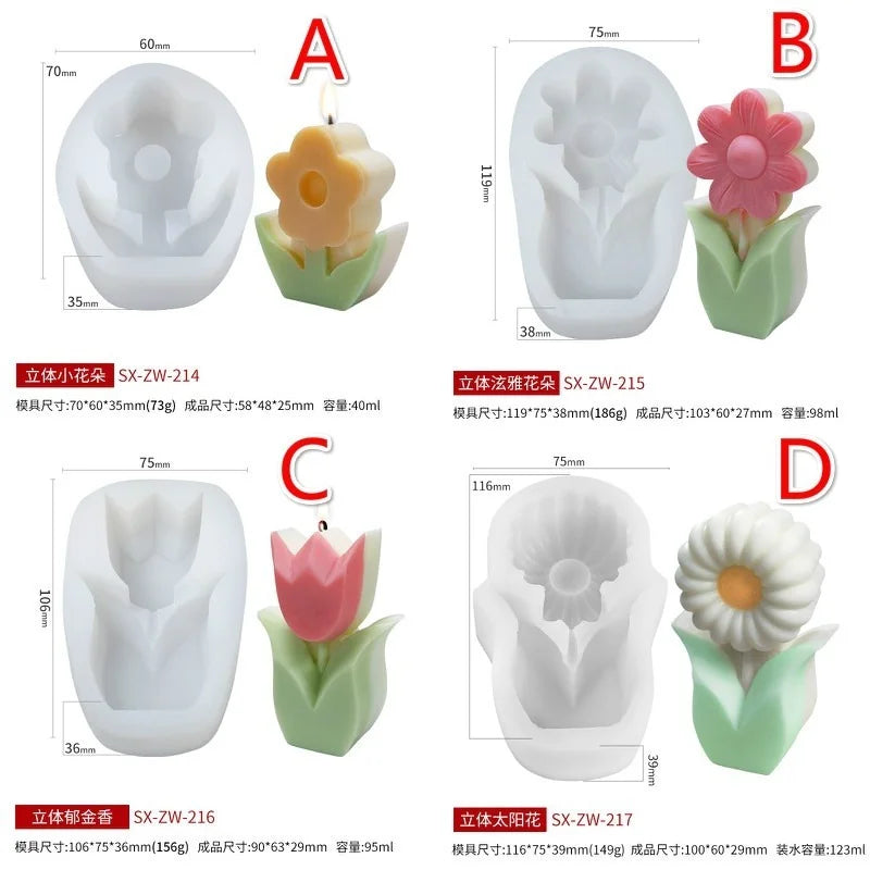 New Aromatherapy Candle Silicone Mold Cute Tulip Flower Shape Decorative Candle Making Diy Handmade Soap Making Mold