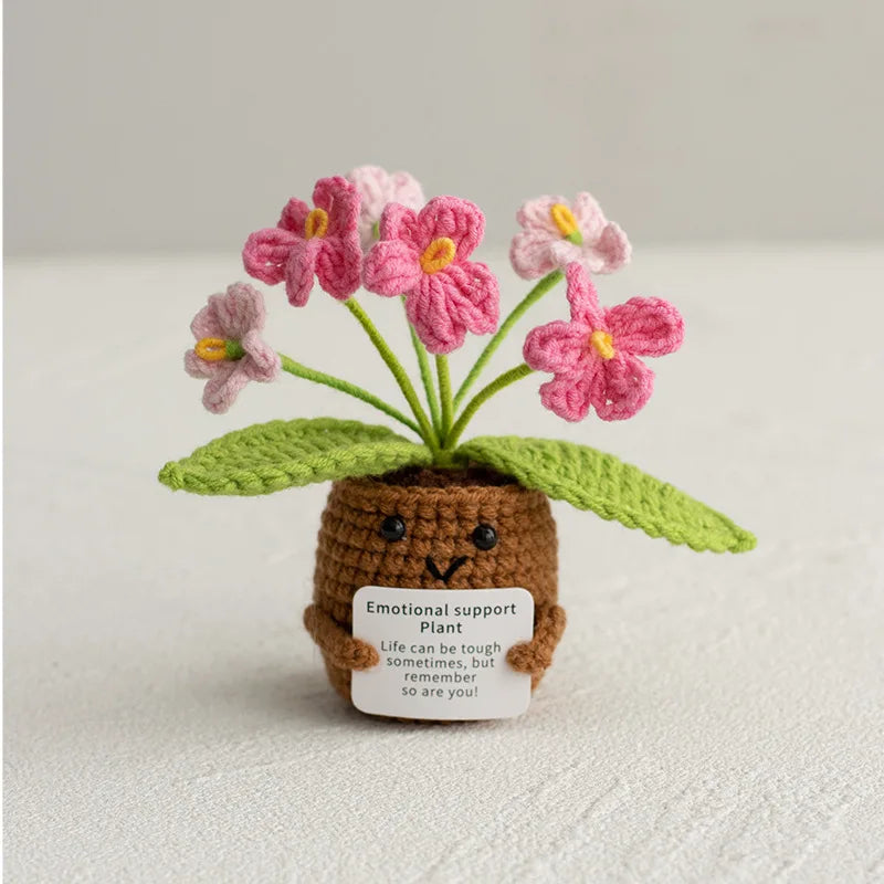 Hemasa Crochet potted tabletop Words of encouragement forget-me-not crochet Pink convolia heart-warming ornament Gift