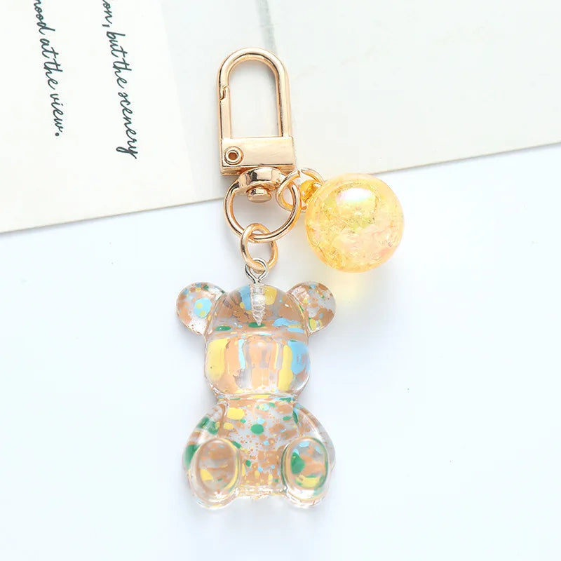 Cute Colorful Acrylic Bear Crystal Bead Keychain for Women Girls Fashion Sweet Key Chain Bag Car Key Pendant Jewelry Couple Gift
