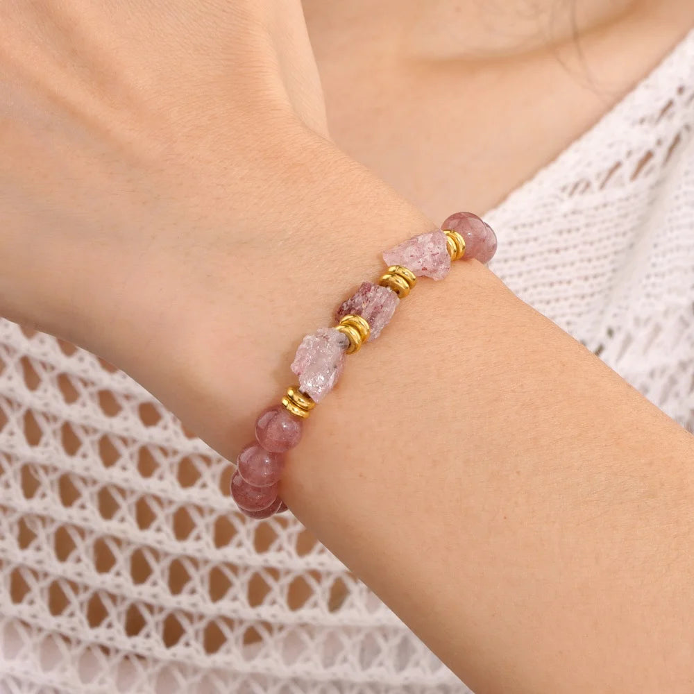 Irregular Raw Quartzs Charm Bracelet Rose Quartzs Amethysts Citrines Beads Elastic Bracelets For Women Men Healing Reiki Jewelry