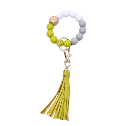 Tassel Wood Silicone Bead Bracelet Key Chain Female Women Hot Selling Bracelet Key Ring Wrist Bangle Keychains Accessory
