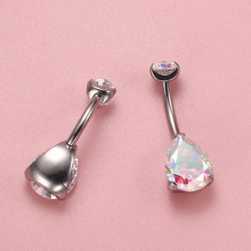 ASTM F136 Titanium Teardrop Belly Button Ring Belly 14G Colorful Zircon Center Navel Rings Belly Piercing G23 Body Jewelry