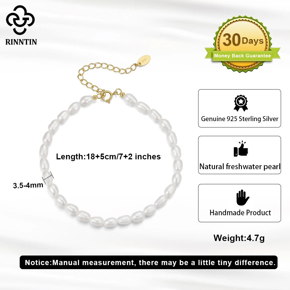Rinntin Vintage 925 Sterling Silver Baroque Pearl Bracelet Handmade 6mm High Quality Freshwater Pearls Jewelry for Women GPB15