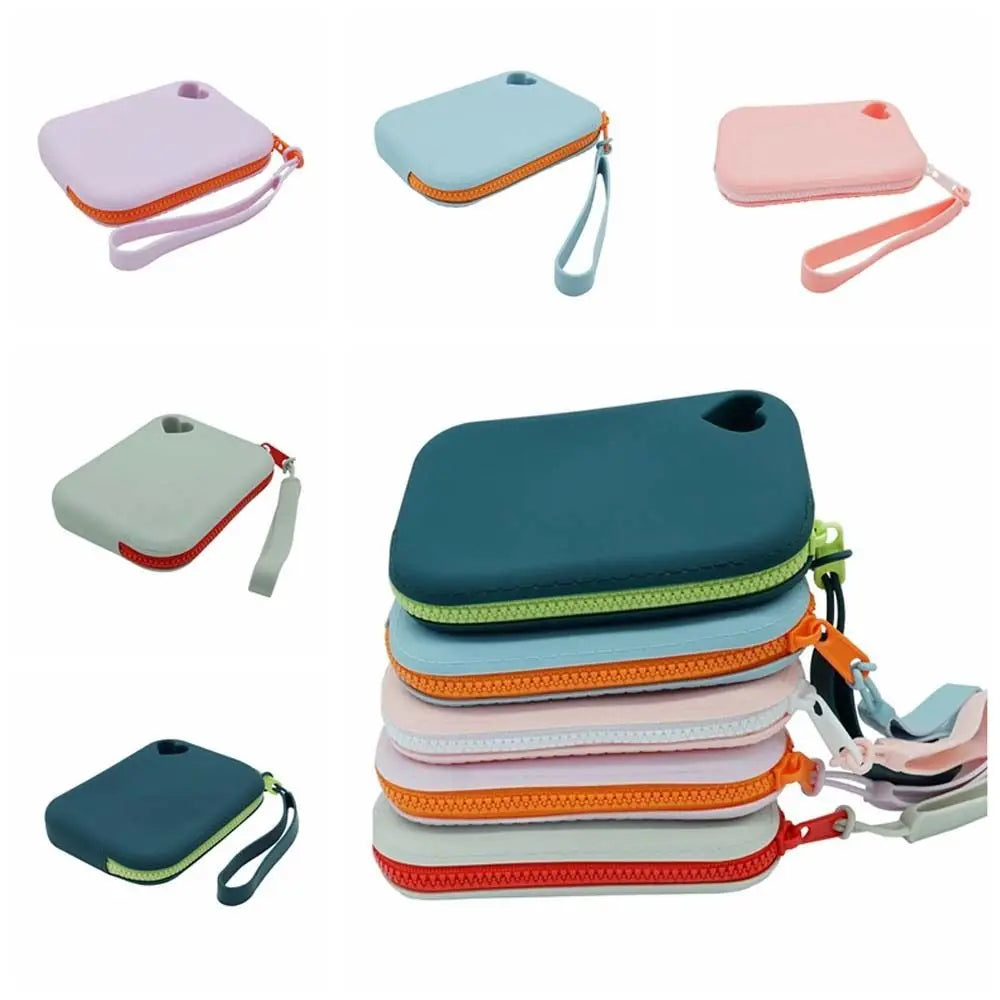 Rectangle Silicone Coin Purse Wallet With Lanyard Large Capacity Simple Makeup Lipstick Bag Waterproof Money Bag