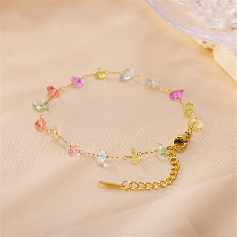 Stainless Steel Chain Colorful Natural Stone Bracelet For Women Elegant Party Wedding Charm Bracelet Fashion Jewelry Girls Gift