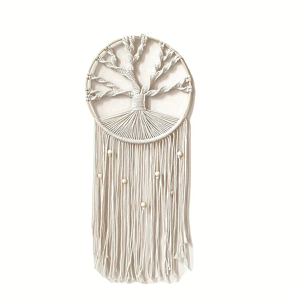 1pc Tree Of Life Dream Catcher Tapestry, Bohemian Hand-woven Tapestry With Tassel, Macrame Wall Hanging For Bedroom Living Room