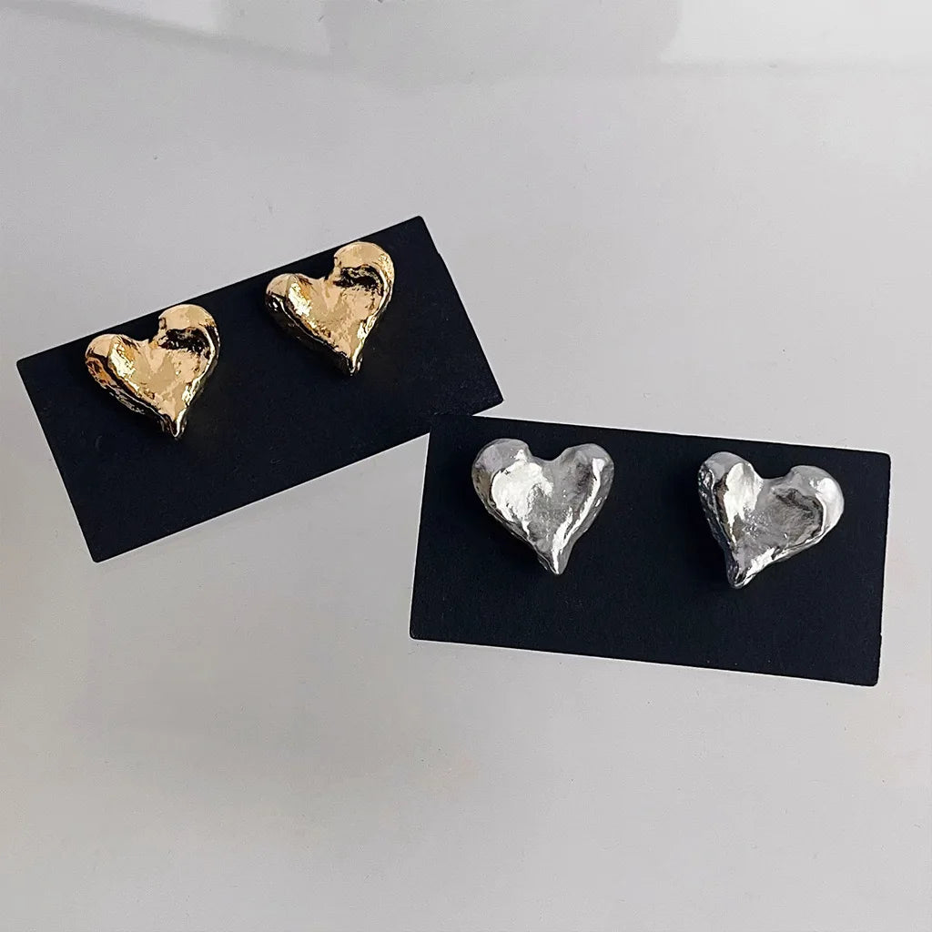 Korean Style Simple Cold Style Unique Design Sense Of Texture Irregular Heart Temperament Earrings