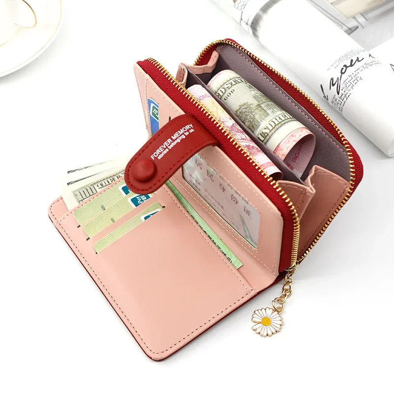 Women Long Wallets 2021 Fashion Design Embroidery Daisy Card Holder Large-Capacity PU Coin Purse Simple Zipper Money Bag Wallets