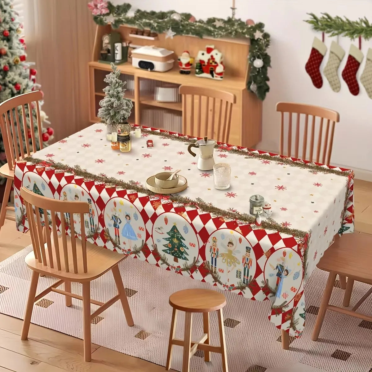 Tejesa Christmas Holly Waterproof Tablecloth Holiday Party Decor Reusable Xmas Rectangle Table Cloth Dining Room Table Decor