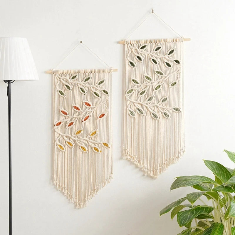 Leaves Macrame Wall Hanging Green Leaf Macrame Wall Hanging Boho Wall Decor Yarn Wall Hanging Tapestry Handmade B 40 X 80CM