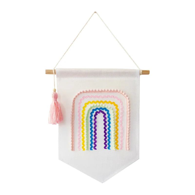 INS Wall Hanging Rainbow Tapestry with Tassel Creative Nordic Flags Baby Nursery Wall Pendant Children Room Bedroom Decoration