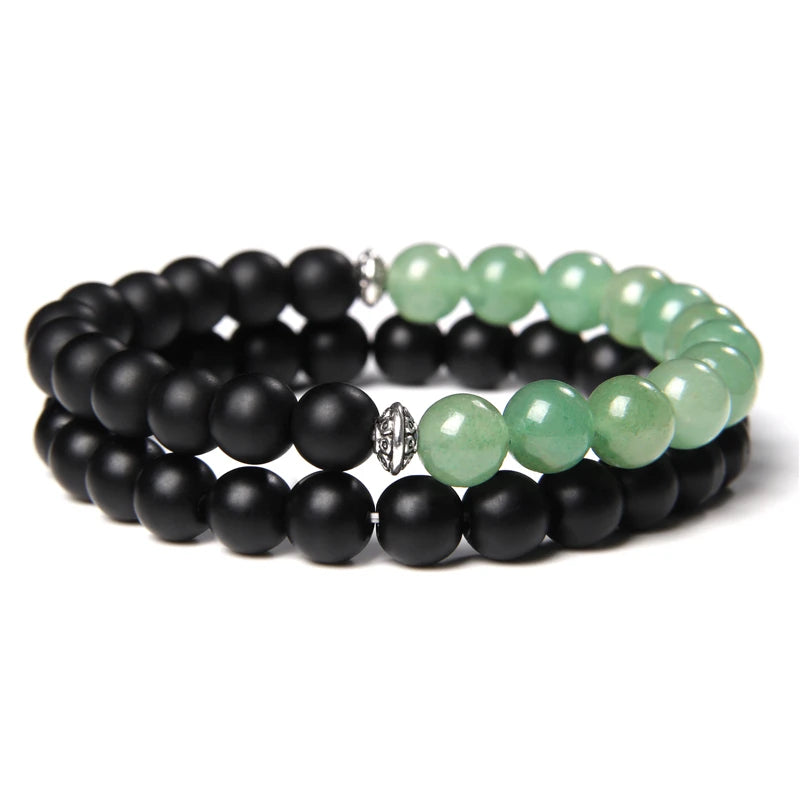 2pcs/set Beaded Bracelet Natural Stone Tiger Eye Hematite Beads Bracelet Men Energy Elastic Rope Bracelet Jewelry Couples Gifts