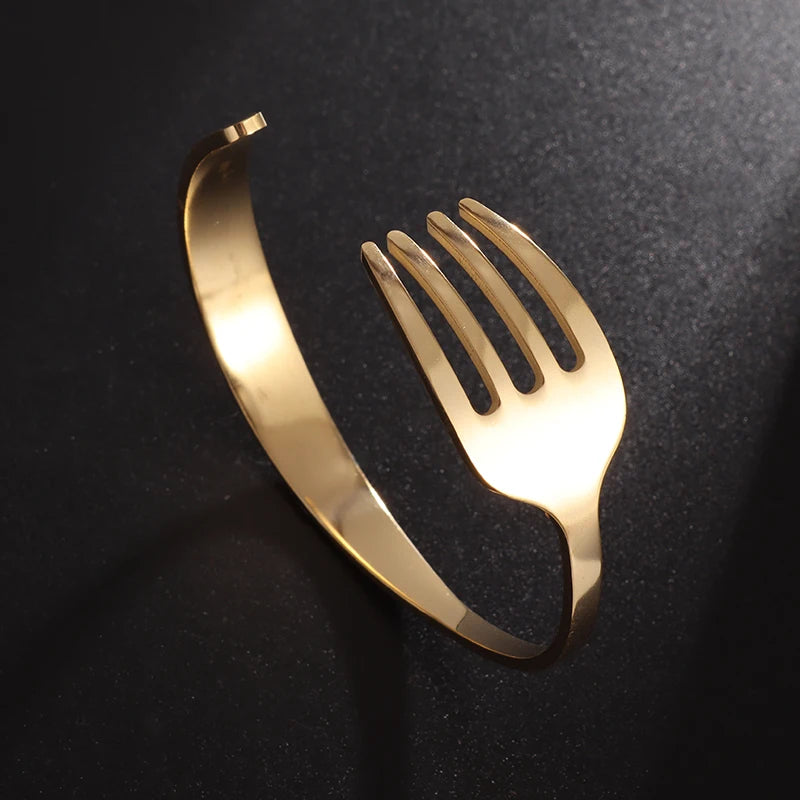 Alternative Creative Design Fork Men's Bracelet Women's Stainless Steel Cuff Open Bracelet Fun Fashion Accessories Gift