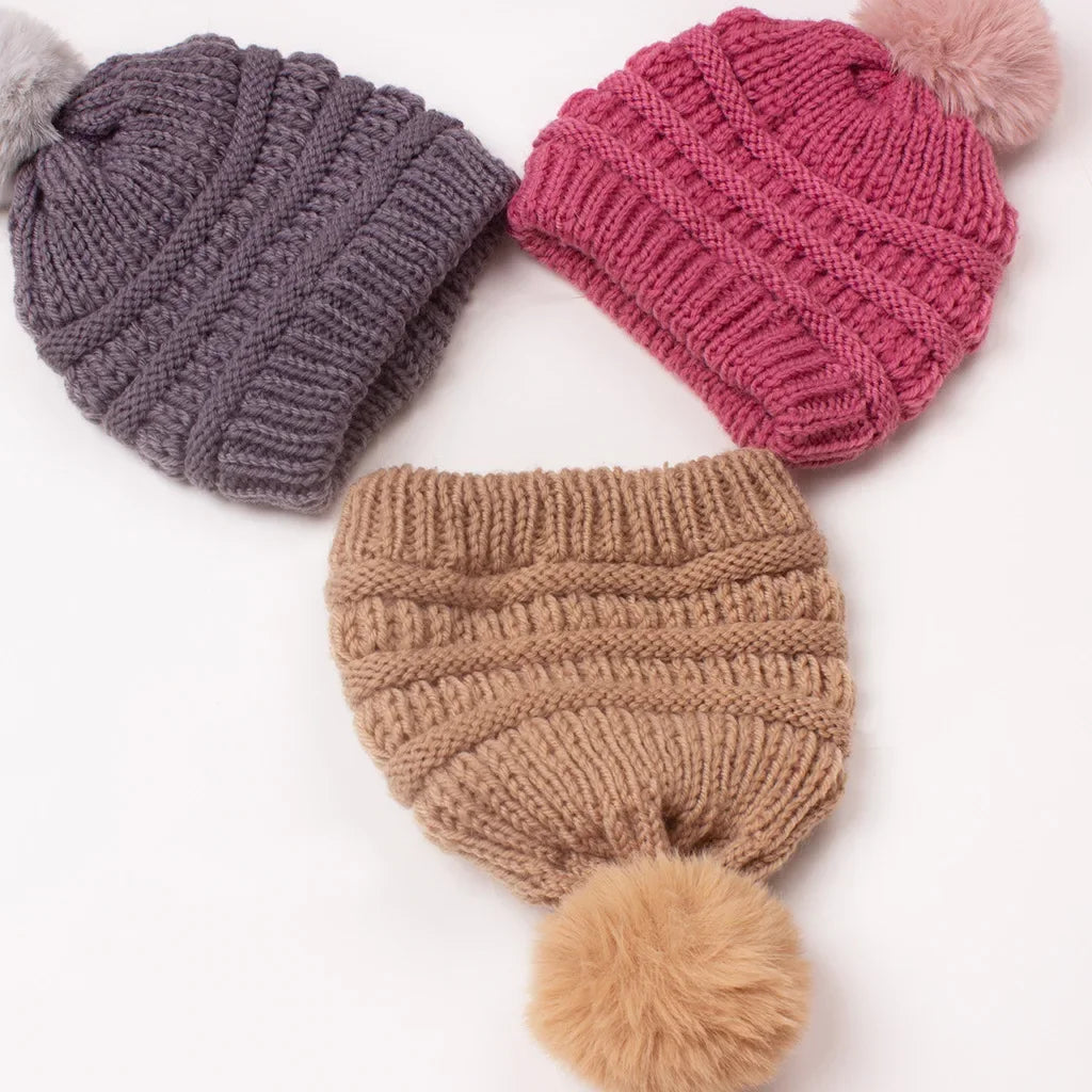 Baby Boy Hat Cute Pompom Baby Cap Beanie Autumn Winter Warm Knitted Children Girls Hats Solid Hairball Elastic Kids Caps Bonnet