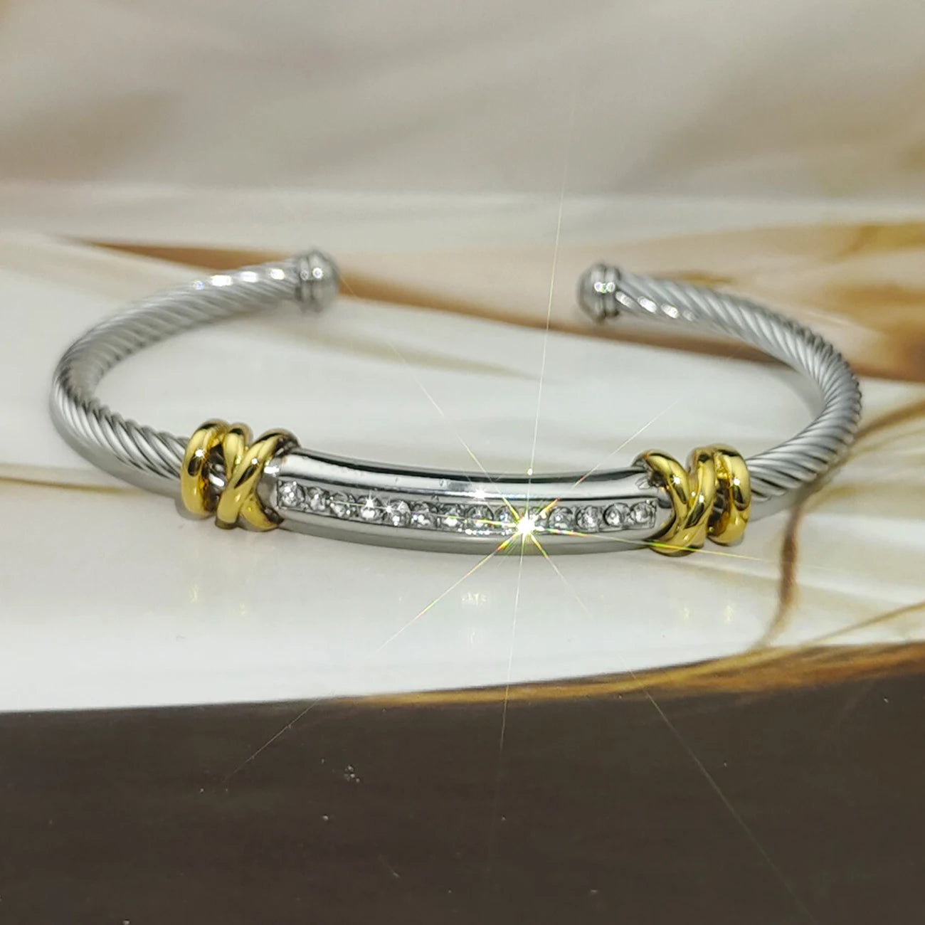 Hemasa Stainless steel  Twisted  steel wire   Cable bracelet  / open adjustable cuff women's bracelet