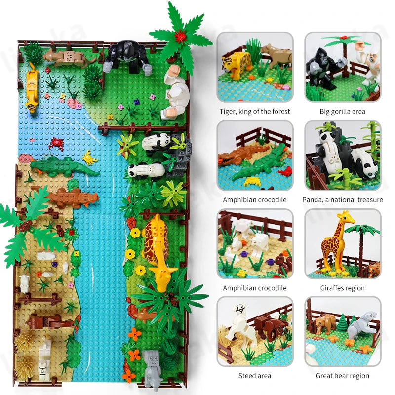 MOC Zoo Animals Building Blocks Set for Kids Montessori Toys Gift Compatible Classic Wild Animals Blocks City Friends Bricks